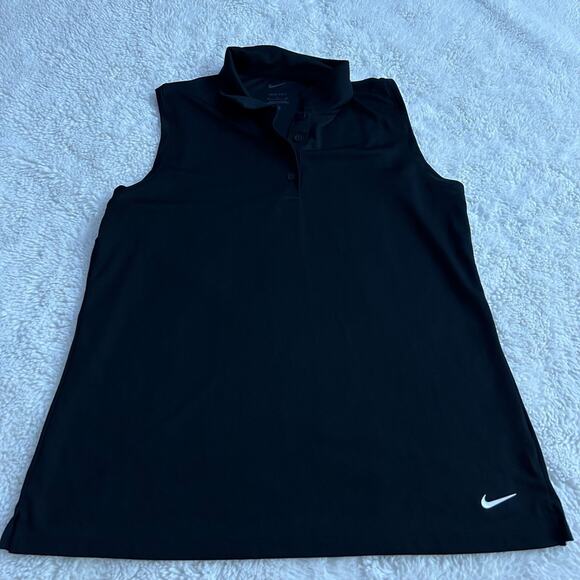 Nike Golf Women’s Size Large Solid Black Sleeveless Golf Polo Workout Sporty - Picture 2 of 6